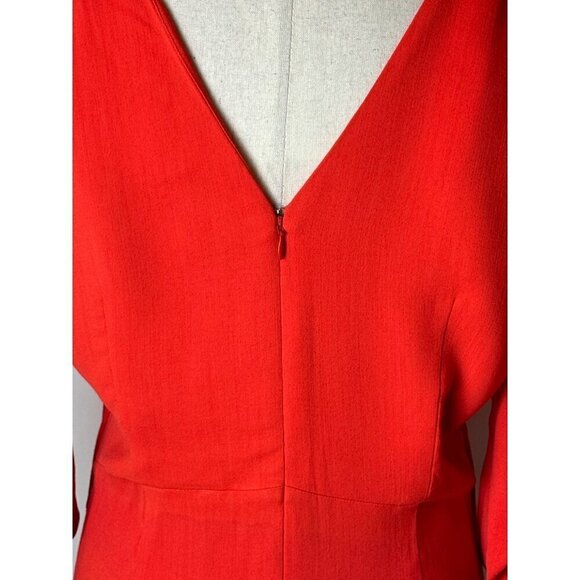 Nicholas Dress Women 10 Red V Neck Gathered Sleeve Fit And Flare Midi - Picture 8 of 12